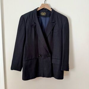 Vintage Black Double-Breasted Blazer Womens 10 linen rayon